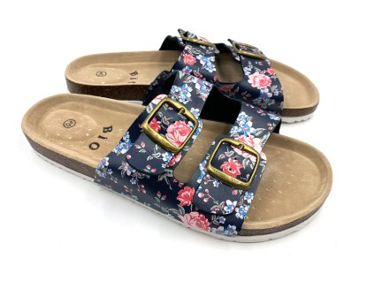 Dámské korkové biopantofle modré s květy (Velikost 36)
