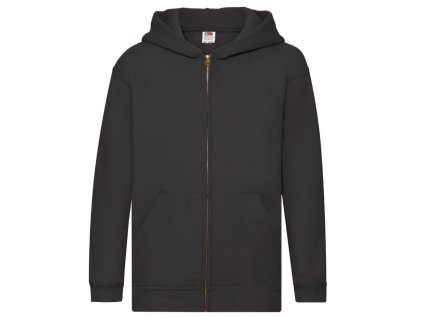 Dětská mikina Fruit of the Loom se zipem a kapucí černá (Velikost 12/13 let)