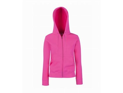 Dámská mikina s kapucí na zip Fruit of the Loom fuchsia (Velikost S)