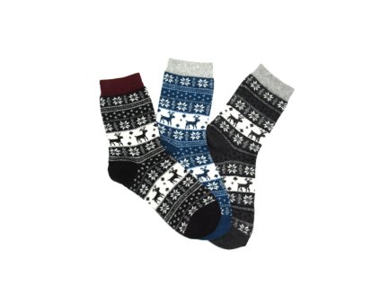 Dámské vlněné ponožky ANGORA s norským vzorem 3-pack - petrolej/černá/šedá