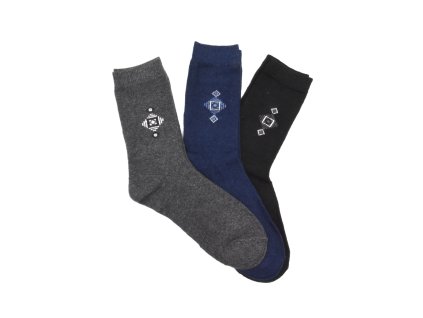 Pánské vlněné ponožky ANGORA VZOR 3-pack - modrá/tm.šedá/černá