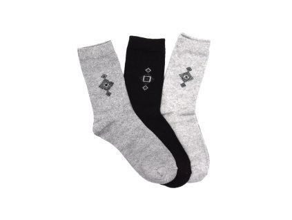 Pánské vlněné ponožky ANGORA VZOR 3-pack - černá/sv.šedá/sv.šedá