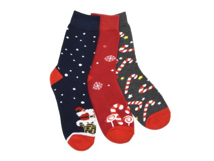Dámské vánoční termo ponožky 3-pack - tm.modrá/červená/tm.šedá