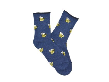 Pánské zdravotní ponožky se vzorem "pivo" - modrá (Velikost 40-44)