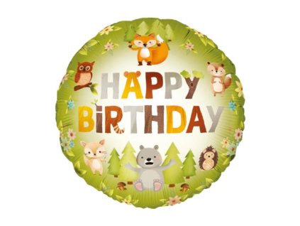 Fóliový balónek Kamarádi z lesa - Happy birthday 45 cm