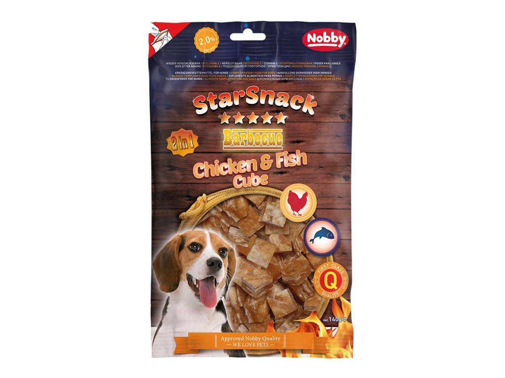 33627 2 nobby starsnack bbq chicken fish cube pamlsky 140g z kategorie chovatelske potreby a krmiva pro psy pamlsky pro psy susena masicka pro psy