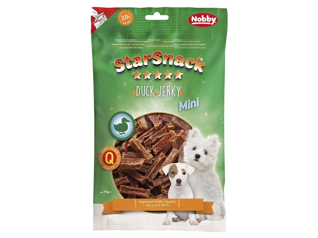 25806 2 nobby starsnack mini jerky pamlsek kachni platky 70g z kategorie chovatelske potreby a krmiva pro psy pamlsky pro psy susena masicka pro psy