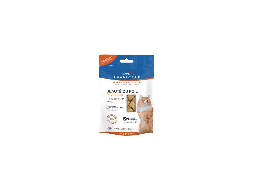 57123 1 francodex pochoutka hair beauty pro kocky a kotata 65g z kategorie chovatelske potreby a krmiva pro kocky krmivo a pamlsky pro kocky veterinarni diety pro kocky
