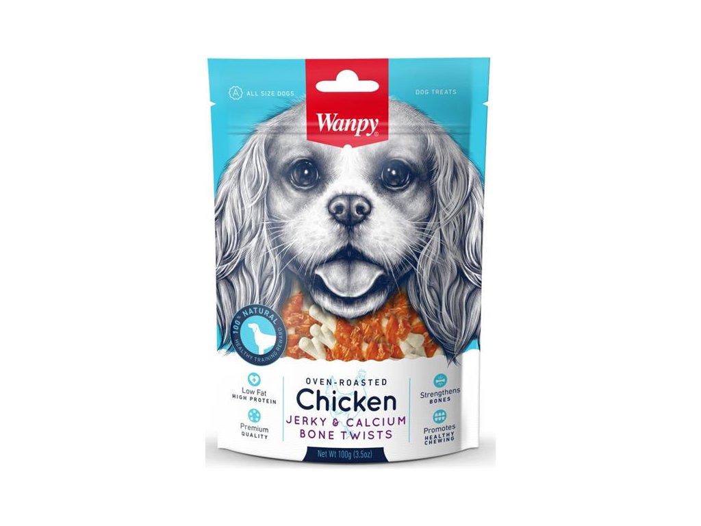 56409 2 wanpy dog chicken jerky calcium bone twists 100 g z kategorie chovatelske potreby a krmiva pro psy pamlsky pro psy bile kosti pro psy