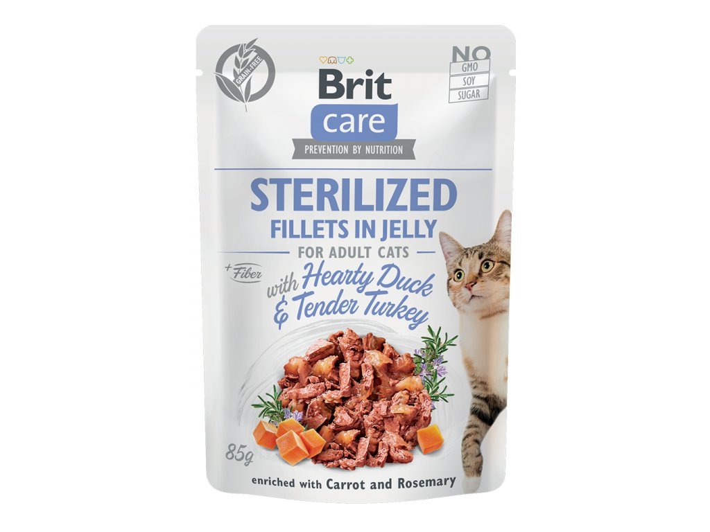 32622 brit care cat fillets in jelly steril duck turkey 85g z kategorie chovatelske potreby a krmiva pro kocky krmivo a pamlsky pro kocky kapsicky pro kocky