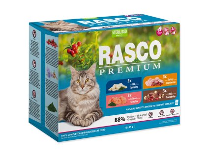 52836 1 kapsicky rasco premium cat pouch sterilized 3x salmon 3x cod 3x duck 3x turkey 1020 g z kategorie chovatelske potreby a krmiva pro kocky krmivo a pamlsky pro kocky kapsicky pro kocky