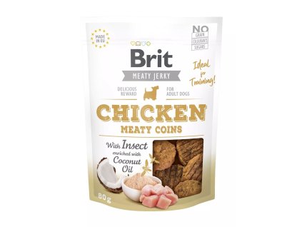 3180 1 brit pamlsky jerky chicken with insect meaty coins 200 g