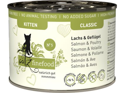 88095 catz finefood classic kitten no 5 s lososem drubezim masem a spenatem 200g