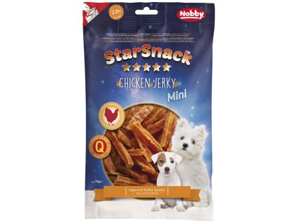 25803 1 nobby starsnack mini jerky pamlsek kureci platky 70g z kategorie chovatelske potreby a krmiva pro psy pamlsky pro psy susena masicka pro psy