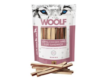 45318 1 woolf pochoutka soft chicken and cod sandwich lon 100g z kategorie chovatelske potreby a krmiva pro psy pamlsky pro psy tycinky salamky pro psy