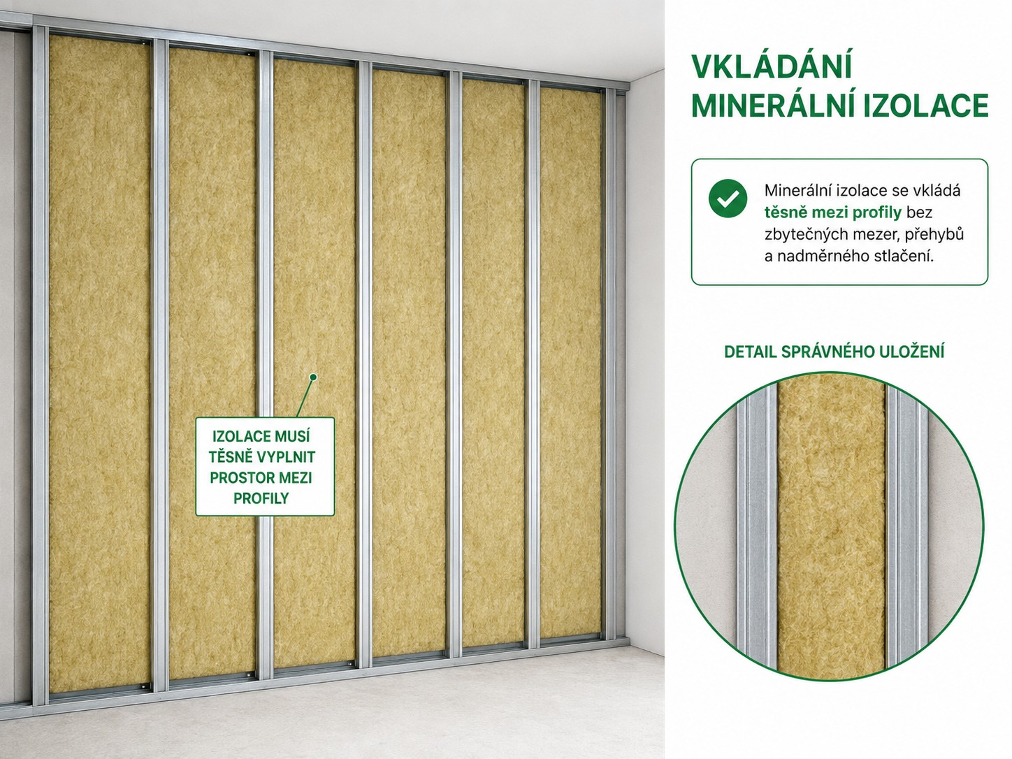Vkládání minerální izolace mezi CW profily předstěny