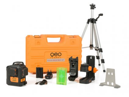 GeoFennel MAXI SET FLG 6X-Green sestava z liniového laseru se zeleným paprskem, Li-Ion aku, lehkého klikového stativu a dvou multifunkčních držáků