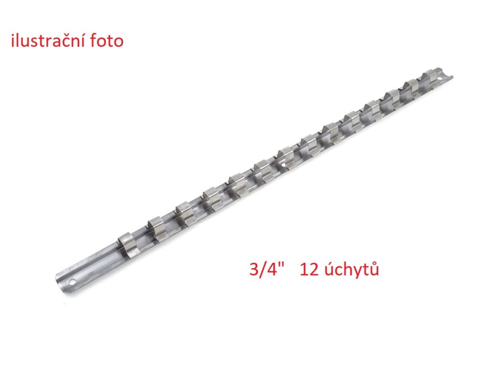 Lišta kolejnice pro nástrčné klíče, s vnitřním čtyřhranem 3/4“, 12 klipů,