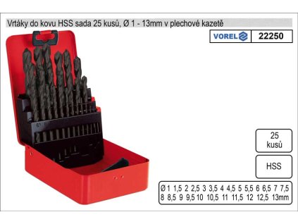 Vrtáky do kovu sada HSS 25 kusů 1-13mm v plechové kazetě