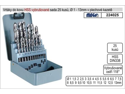 Vrtáky do kovu vybrušované 1-13mm HSS 25 kusů, sada vrtáků