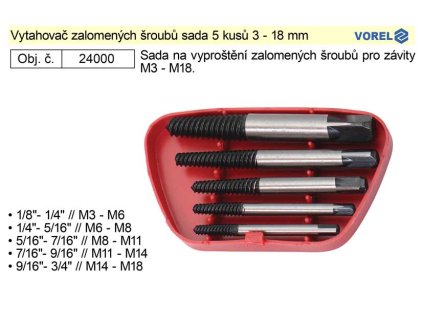 Vytahovač zalomených šroubů sada 5 kusů 3 - 18 mm