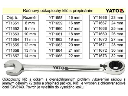 YATO Ráčnový klíč očkoplochý s přepínáním 10mm