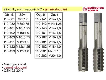 Závitníky ruční sadové M10x1,0 NO jemný závit