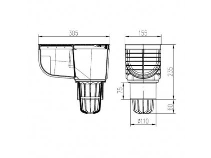 Lapač střešních splavenin přímý D 110 mm, černá, ENPRO