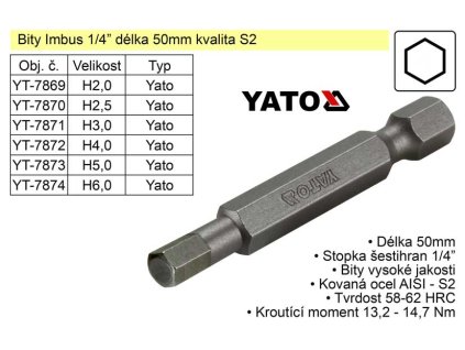 Bit Imbus H2x50mm 1/4' Yato