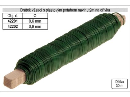 Drátek vázací s PVC potahem 0,6mm délka 30m na dřívku