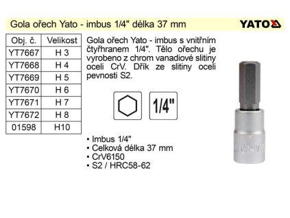 Gola ořech imbus 1/4" H 6 YT-7670