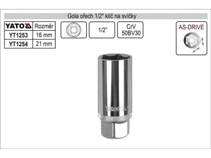 Gola ořech šestihran klíč na svíčky 16mm 1/2"