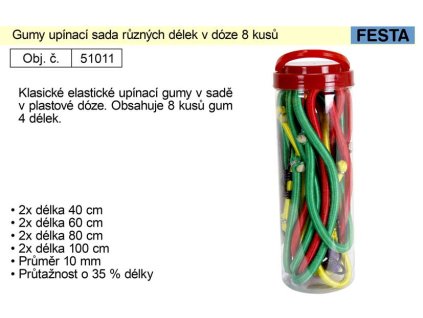 Gumy upínací sada různých délek v dóze 8 kusů
