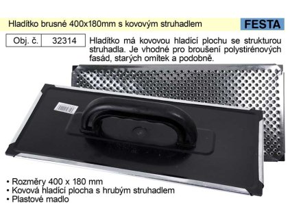 Hladítko brusné 400x180mm na fasádní polystyrén s kovovým struhadlem