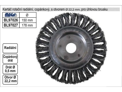 Kartáč  rotační radiální 178mm copánkový pro úhlovou brusku