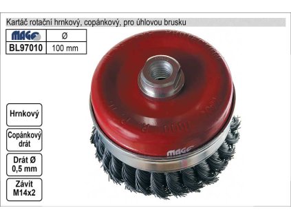 Kartáč rotační hrnkový 100mm copánkový pro úhlovou brusku (TR253135)