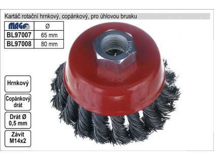 Kartáč rotační hrnkový 80mm copánkový pro úhlovou brusku (TR253134)