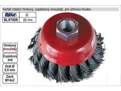 Kartáč rotační hrnkový 80mm copánkový, dvouřadý