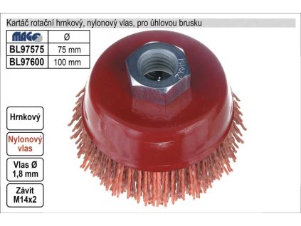Kartáč rotační hrnkový nylonový pro úhlovou brusku  75mm