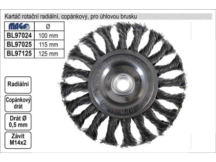 Kartáč rotační radiální 125mm copánkový pro úhlovou