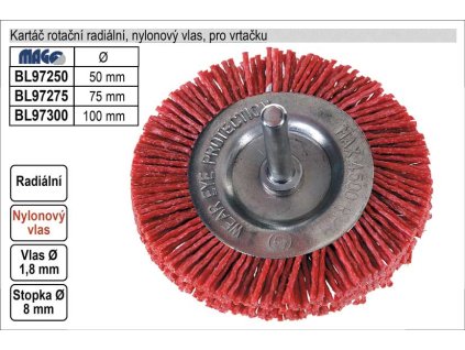 Kartáč rotační radiální nylonový pro vrtačku  50mm