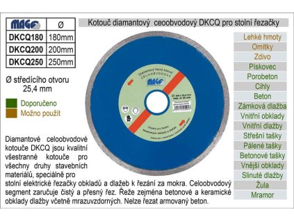 Kotouč diamantový celoobvodový 200x25,4mm pro řezačky dlažeb