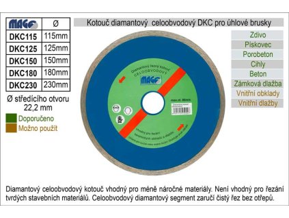 Kotouč diamantový celoobvodový pro úhlové brusky DKC115