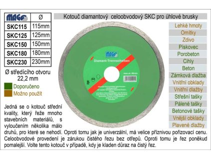 Kotouč diamantový celoobvodový pro úhlové brusky SKC150
