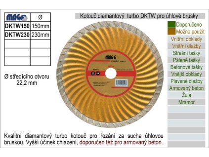 Kotouč diamantový turbo pro úhlové brusky DKTW150