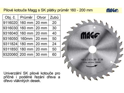 Pilový kotouč s SK plátky 200x30mm 60 zubů Magg