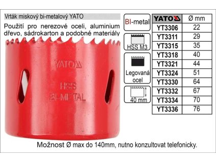 Pilový vrták do kovu korunkový bimetalový vyřezávací 40mm YATO