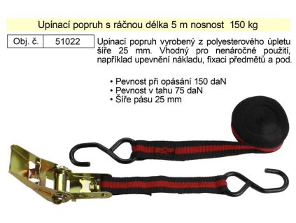 Popruh upínací s ráčnou  150kg / 5m / 25mm 1 kus