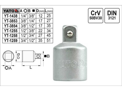 Redukce YATO  vnější čtyřhran  3/8" - vnitřní čtyřhran 1/4"
