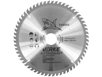 VERKE Pilový kotouč s SK plátky 210x32mm 60 zubů + redukce 16/20/25,4/30mm